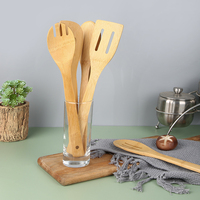 Ensemble de 5 ustensiles de cuisine miniatures en bambou, spatule, tourne-broche, design durable, lavable au lave-vaisselle, prix bas, avec sac en filet pour la cuisine à domicile