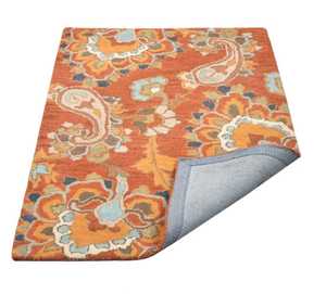 Alfombra de área de lana con mechones a mano ecológica hecha a mano Floral naranja antideslizante personalizar tamaño disponible con patrón abstracto - Product Image 4