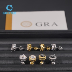 Pendientes Halo Redondos de Moissanita en Plata 925 de 10mm, Pendientes de Moissanita con Cierre de Rosca, Pasan la Prueba del Diamante - Product Image 2