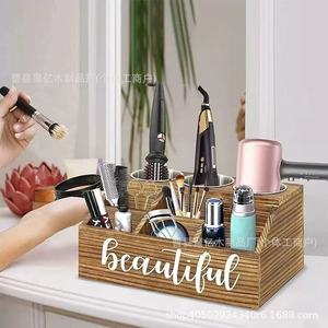 Organizador de cosméticos de madera, caja de almacenamiento de escritorio para maquillaje, secador de pelo, herramientas, estante de bambú de 3 niveles - Product Image 1