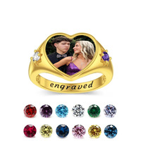 Koperen geboortesteen klantfoto ring DIY gepersonaliseerde persoonlijke foto geboortesteen hart ring dropshipping voor Valentijnsdag