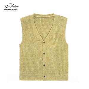 AiNear Vente en gros Logo personnalisé Design Oem & Odm Cardigan en laine jaune sans manches à col en V pour hommes <span class=keywords><strong>Gilet</strong></span> en laine Pull en <span class=keywords><strong>crochet</strong></span> - Product Image 1