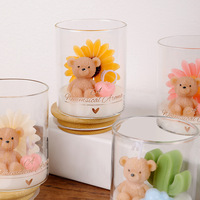 Velas Aromáticas de Cera de Soja en Frascos de Vidrio con Diseño de Oso y Flores, Hechas a Mano, Novedosas y Lindas, Decoración para el Hogar, Personalizadas, con Etiqueta Privada, Venta al Por Mayor