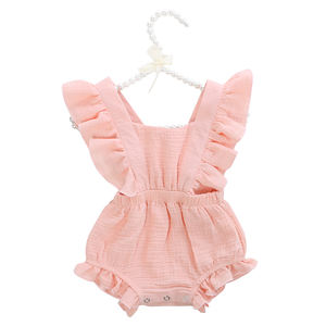 Fashion Gauze Cotton <b>Jumpsuits</b> Boutique Infant Newborn Cute Baby Clothes Petal Sleeve Girls Rompers - Product Image 5