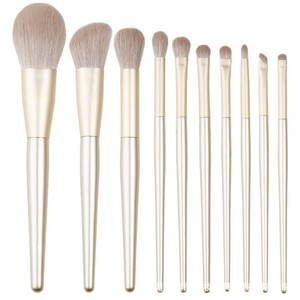 10-Piece Gold Plated Synthetic Fiber <b>Makeup</b> Brush Set With Eyeshadow Blush Concealer Contour Brushes For Foundation Application - Product Image 3