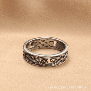 Men's <b>Titanium</b> Steel Hollow <b>Ring</b> Retro Silver Floral Pattern Fashion Jewelry Gift - Product Image 5