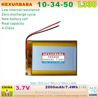 103450 3.7V 2000mAh 2 kabel baterai Li-Ion untuk Speaker MP3 L338