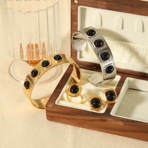 Geometric Gemstone <b>Bracelet</b> <b>Set</b> Stainless Steel 18K Gold Plated Party Jewelry Women's Fashion Accessories - Product Image 1