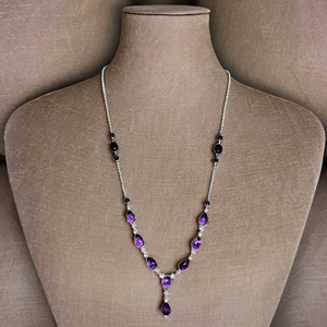 Handcrafted 925 Sterling Silver <b>Necklace</b> with Genuine <b>African</b> Amethyst Gemstone Diamond and Pearl Birthday Present Solutions - Product Image 1