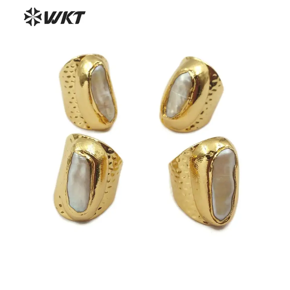 WT-R341 חדש עיצוב 18k מצופה זהב פנינת טבעת פנינה טבעית מתכוונן גודל אופנה קסם תכשיטי טבעת