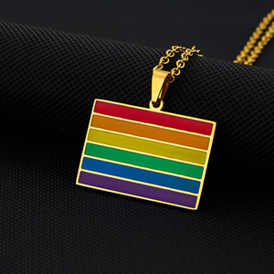 Hot Selling Gold Plated Stainless Steel Sporty <strong>Rainbow</strong> Pendant Necklace Bamboo Chain Personalized Creative Unisex Couple - Product Image 2