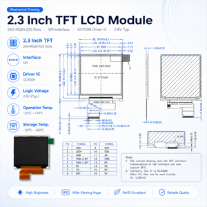 Écran LCD TFT IPS de 2,3 pouces 320x240 Interface SPI 4 lignes 16 broches IC pilote GC9308 180 cd/lumière Luminosité 180 cd/m² Montage par soudure - Product Image 5