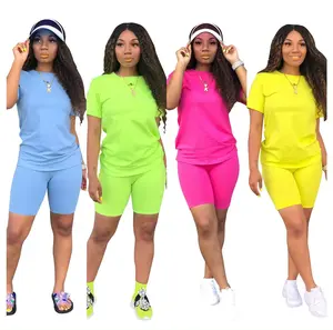 Women Two Piece Summer T-shirt And Short Sets 95% Peruvian Cotton 5% Spandex Full Customized Women Twin Sets