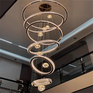 Lampadario a Sospensione Circolare in Cristallo, Personalizzabile, Moderno e Lussuoso, Stile Nordico per Soggiorno e Scale - Product Image 1