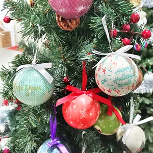कस्टम कागज लपेटा गेंदों Decoupage क्रिसमस आभूषण फांसी फोम गेंदों व्यक्तिगत लोगो पैटर्न कागज लपेटा क्रिसमस POLYLON
