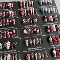 Nouvelles Ongles Press-On Style Gothique Sombre Halloween Spicy Girl Y2K, Design 100% Fait Main avec Strass, Faux Ongles pour Doigts