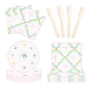 DAMAI Easter Party Theme Decor Bulk Wholesale Set Colorful Flower Chain Paper Plates Tablecloth Party Disposable Tableware - Product Image 3