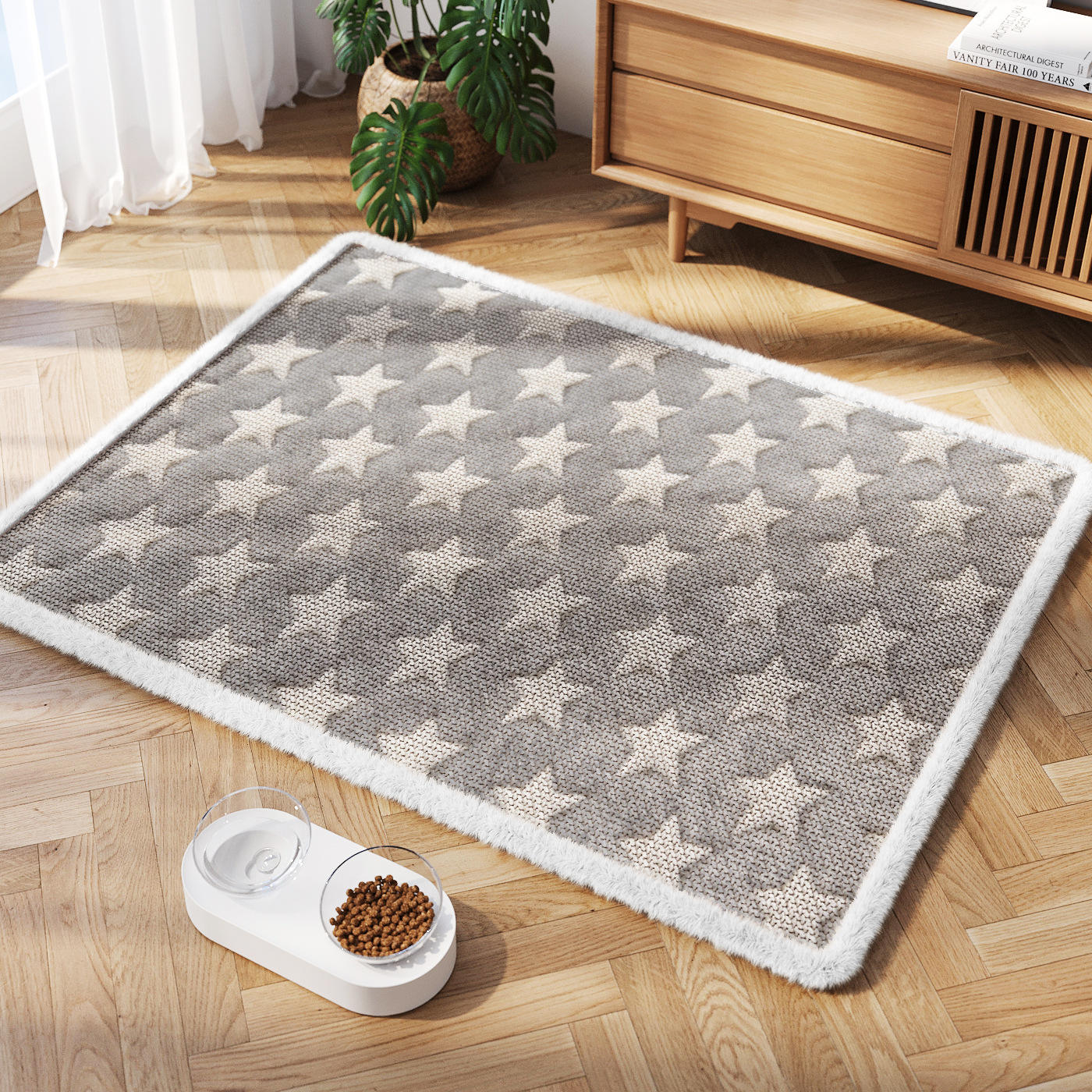 Tapis pour animaux de compagnie Sally en velours de chanvre - ovale étoilé
