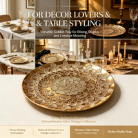 Assiette de présentation en plastique doré électrolytique personnalisée, motif floral en relief, pour mariage, hôtel, banquet, décoration de table