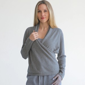 Maglione Premaman <span class=keywords><strong>in</strong></span> Spandex/Cotone Biologico, Grigio, Modello Incrociato, Traspirante, Scollo a V, Manica Corta, Estivo - Product Image 4