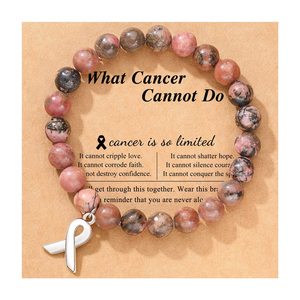 Holiday Gift Breast Cancer Bow Ribbon Pendant Bracelet <strong>Rubric</strong> Bracelet Stone Beads Card Bracelet for Women - Product Image 2