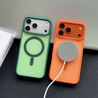 Casing ponsel akrilik magnetik warna blok dengan sentuhan lembut seperti kulit untuk iPhone 17 Pro Max 16 15, Tahan Jatuh dengan Cakupan Penuh dan Desain Minimalis