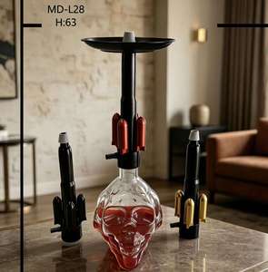Set de Cachimba de Cristal con Diseño de Calavera, Kit de Pipa de Agua de Metal Negro con Cazoleta y Tubos para Exhibición en Bares y Lounges - Product Image 4