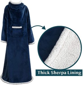 Mô Hình Rắn Dày Hai Lớp Sherpa Lông Cừu Áo Chăn Quá Khổ 100% Polyester Áo Xách Tay Mặc Tay Áo Kích Thước - Product Image 4