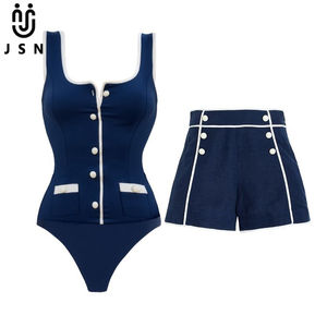 JSN 2025 nuovo Design personalizzato <span class=keywords><strong>costume</strong></span> intero e pantaloncini tinta unita bottone <span class=keywords><strong>costume</strong></span> <span class=keywords><strong>da</strong></span> <span class=keywords><strong>bagno</strong></span> donna <span class=keywords><strong>con</strong></span> pantaloncini alla moda Bikini - Product Image 1