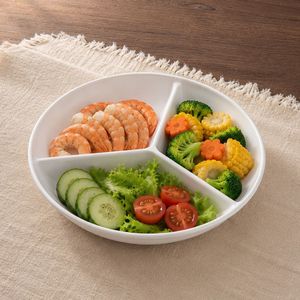 Plato de plástico de tres compartimentos, blanco, dividido, para porcionar y servir comida, uso doméstico. - Product Image 4