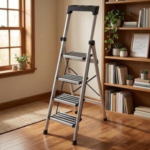 <span class=keywords><strong>Escalera</strong></span> Plegable de Aluminio de 4 Peldaños, Moderna, con Peldaños <span class=keywords><strong>Anchos</strong></span> Antideslizantes, Bandeja para Herramientas, Ligera, 150 kg, EN 131, <span class=keywords><strong>Escalera</strong></span> de Alta Resistencia para Baño - Product Image 6