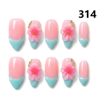 1391-1395  Kuku Palsu Buatan Tangan 10pcs Bahan Press-On Model Almond Desain Ukiran Bunga Kustom Modis Bentuk Kotak untuk Jari