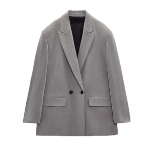 Sıcak satış sonbahar renkli çift göğüslü <span class=keywords><strong>blazer</strong></span> kadın düz renk gevşek Fit ofis iş ceket giymek - Product Image 6