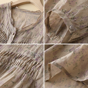 Camicie da <span class=keywords><strong>donna</strong></span> all'ingrosso estive 2026 in ramiè, eleganti, <span class=keywords><strong>con</strong></span> stampa floreale frammentata, stile retrò francese, taglie forti - Product Image 4