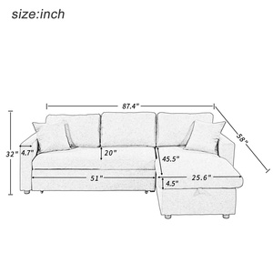 Wholesale Modern Linen Corner <strong>Sofa</strong> Pull Out Upholstery Sleeper <strong>Convertible</strong> L Shaped <strong>Sofa</strong> Come <strong>Bed</strong> Grey with Storage Space Chaise - Product Image 2
