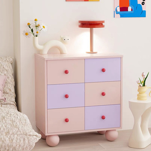 Armoire de style crème française avec <span class=keywords><strong>tiroirs</strong></span> à blocs de couleur et pieds cannelés pour le rangement latéral de la chambre ou l'entrée - Product Image 2