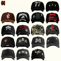 Topi Dandi Kustom 5 Buah, Bahan Katun Dobby Premium, Topi Baseball, Aksen Kulit Dengan Grafik Huruf
