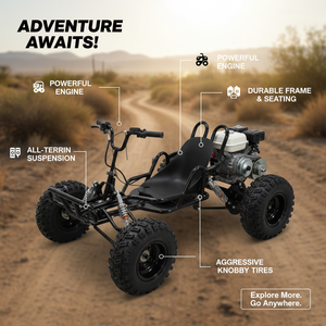 Potente Motor de 1200W a Gasolina, 4 Tiempos, Amortiguadores, Luz LED, Neumáticos Gruesos de 8 Pulgadas, Cuadro de Acero de Alto Carbono, Go Kart para Conducción Nocturna al Aire Libre - Product Image 3