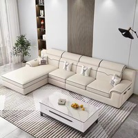 Ensemble de canapé modulaire en tissu simple et moderne en forme de L avec fonction de charge USB et haut-parleur Bluetooth intelligent pour le salon, meubles de maison