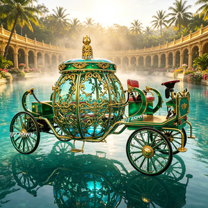 Carruaje Eléctrico Dorado con Adornos y Interior Rosa para Recorridos Turísticos en Parques y Castillos - Product Image 1