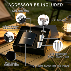 <span class=keywords><strong>Coffret</strong></span> Cadeau Gourde de Poche Noire Cheerfast 6 oz avec Entonnoir et Gourde de Hanche 6 oz en Acier Inoxydable et Pot à Boissons - Product Image 4