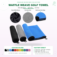 Serviette de golf en microfibre gaufrée avec logo personnalisé et mousqueton, séchage rapide, vente en gros directe usine OEM