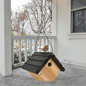 Comedero para Pájaros de Madera, Casa para Pájaros Colgante para Jardín Exterior, Caja de Nido con Acabado Rústico para Pájaros Silvestres - Product Image 3