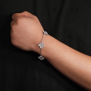 <b>Cross</b> 5 Petal Bracelet High End Diamond Inlay Niche Design Versatile Hip Hop <b>Men's</b> Bracelet - Product Image 2