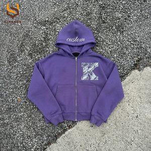 Manufacturer Streetwear Custom Printed Rhinestone Hoodie Set Vintage Heavy Weight Cotton Zip up Sweatsuit <b>Tracksuit</b> for Men - Product Image 3