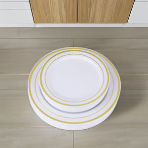 Tabletex Ensemble de Plats de Présentation Jetables Dorés Élégants, <span class=keywords><strong>Assiettes</strong></span> de Dîner Économiques pour Mariages, en Plastique Dégradable Or Antique Décoratif - Product Image 2