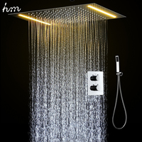 Ensemble de douche LED mural au plafond, salle de bains, système de douche à pluie en acier inoxydable 304, 360x500mm avec robinet mitigeur thermostatique