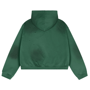Sudadera con capucha verde de alta calidad, extragrande, con efecto lavado y cremallera, 100% algodón, estampado DTG, estilo streetwear desgastado, para venta al por mayor - Product Image 2