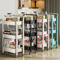 Chariot de rangement pliable à 3 niveaux, pas d'assemblage requis, chariot utilitaire roulant avec roues verrouillables