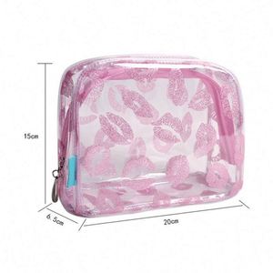 Bolsa de Aseo Impermeable de PVC con Estampado de Labios Rojos, Bolsa de Cosméticos Cuadrada Transparente para Viaje, Bolsa de Maquillaje - Product Image 4
